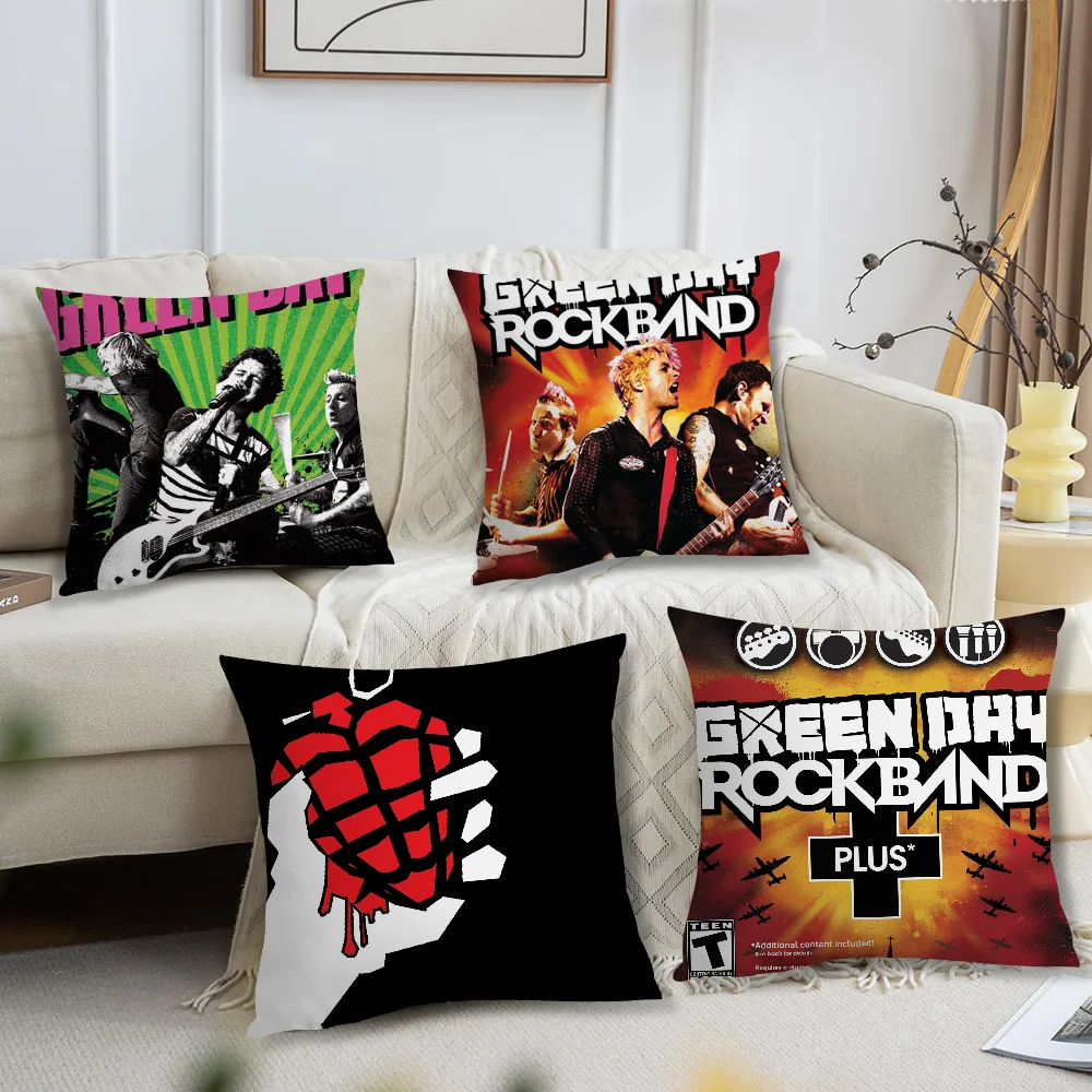 R-Rock Band Greens Day Pillow Case Square Cushion Room Bedroom Headboard Sofa Living Backrest Car Accessories Nap Time