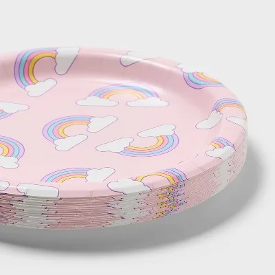20ct Pink Rainbow Cloud Birthday Snack Paper Plates for Parties, Events and Everyday Meals