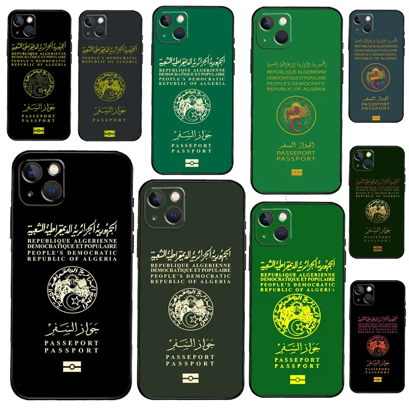 Algerian Passport Case For iPhone 11 12 13 14 15 16 Pro Max Mini X XR XS MAX Plus Phone Back Cover