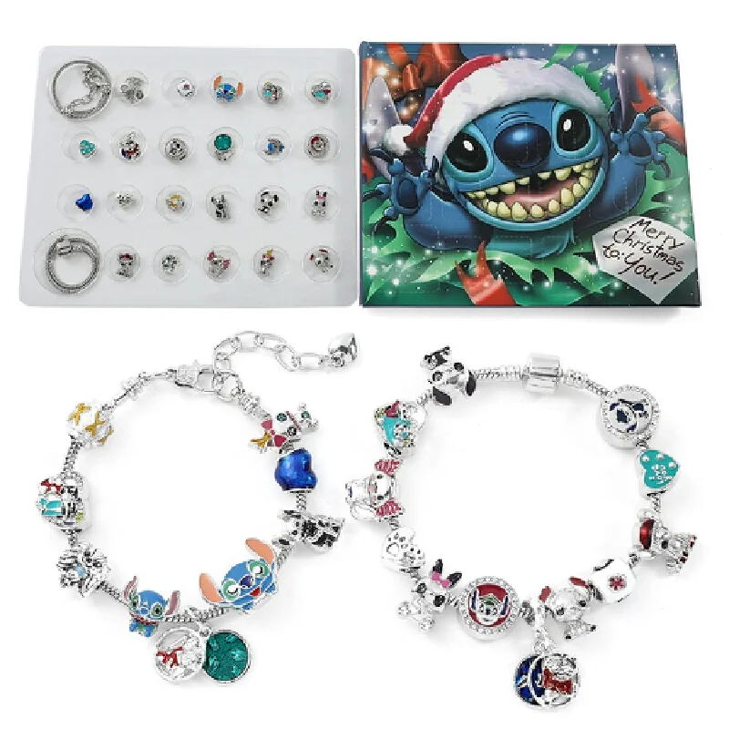 ใหม่ Disney Stitch คริสต์มาส Advent ปฏิทินกล่องตาบอด Lilo & Stitch 24 วัน Xmas นับถอยหลัง Diy เครื่องประดับสร้อยข้อมือทําชุดของขวัญ