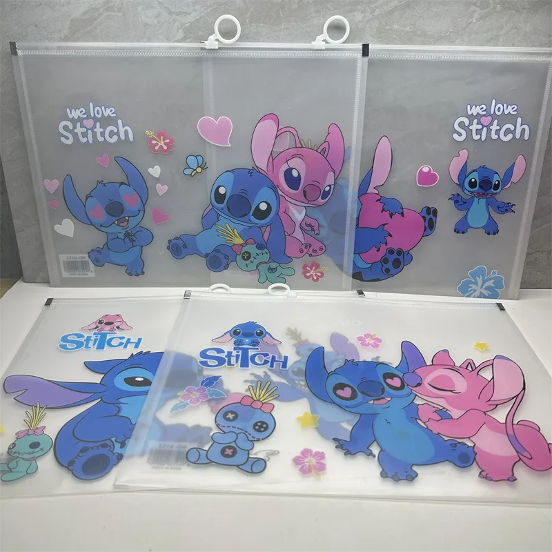 

Disney Stitch Zipper File Bag Kawaii Cartoon Anime Figures PP A4 Paper Storage Information Documents Exam File Large Capacity
