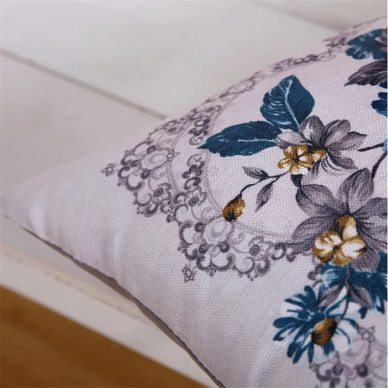 45x45cm Bamboo Linen Vintage Peony Flower Pillowcase Sofa Seat Cushion Cover Home Decoration