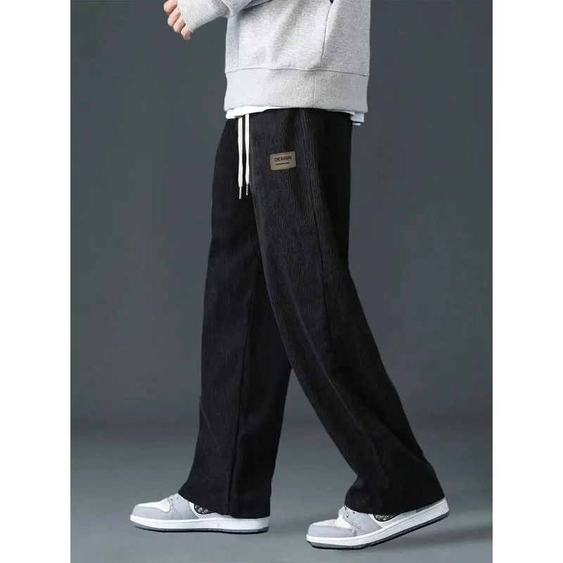 

2026 Spring/Autumn New Men's Fashion Drawstring Pocket with Velvet Pants Loose Trendy Versatile Wide Leg Casual Sports Pants