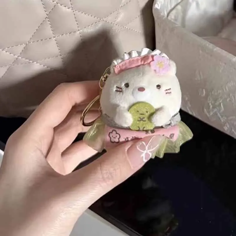Porte-clés poupée en peluche, créatures d'angle, fleurs de cerisier, Design Matcha, dessin animé japonais entourant, pendentif pour sac à dos, jouet cadeau
