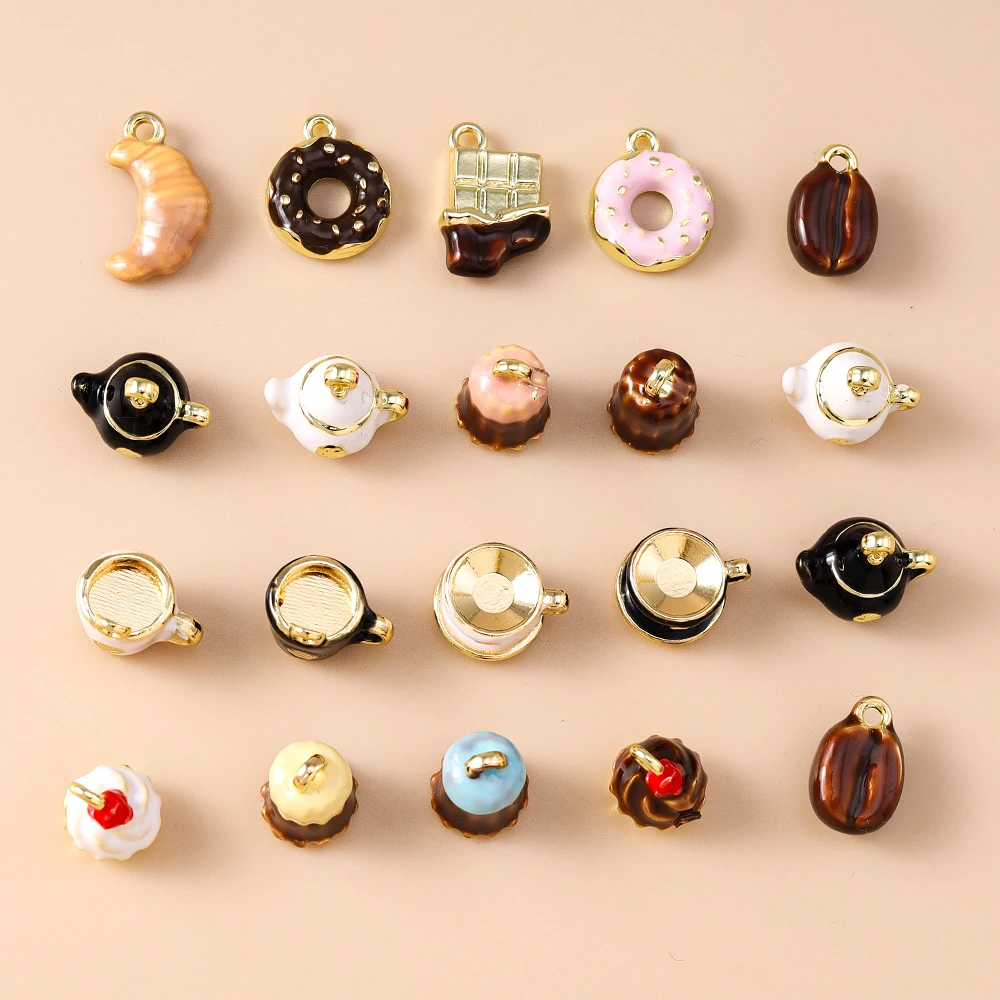 Leslie 5-teiliges Set Niedliche Kreative Teekanne Kaffeetasse Donut Kuchen Kaffee Charms Perlen Passend für DIY Marken-Armbänder Halsketten Schmuckherstellung Geschenke – Detail 6