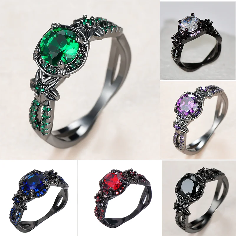 

Fashion Round Colorful Opal Black Rings for Women Wedding Band Engagement Ring High Quality Vintage Jewelry Gift