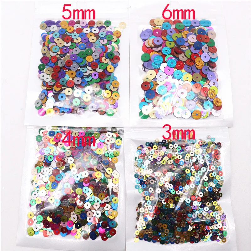 Flat Sequins 3mm 4mm 5mm 6mm Flat Round PVC Bulk Glitter Sequins for Needlework Card Making DIY Crafts Sewing Clothes Accessory