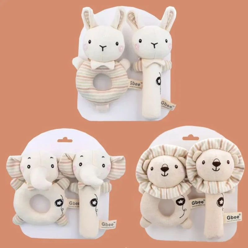 Tecido que pode produzir som, manivela de bebê com preenchimento de algodão orgânico, boneca calmante para recém-nascidos, sino de mão de brinquedo para bebês de 0 a 1 ano