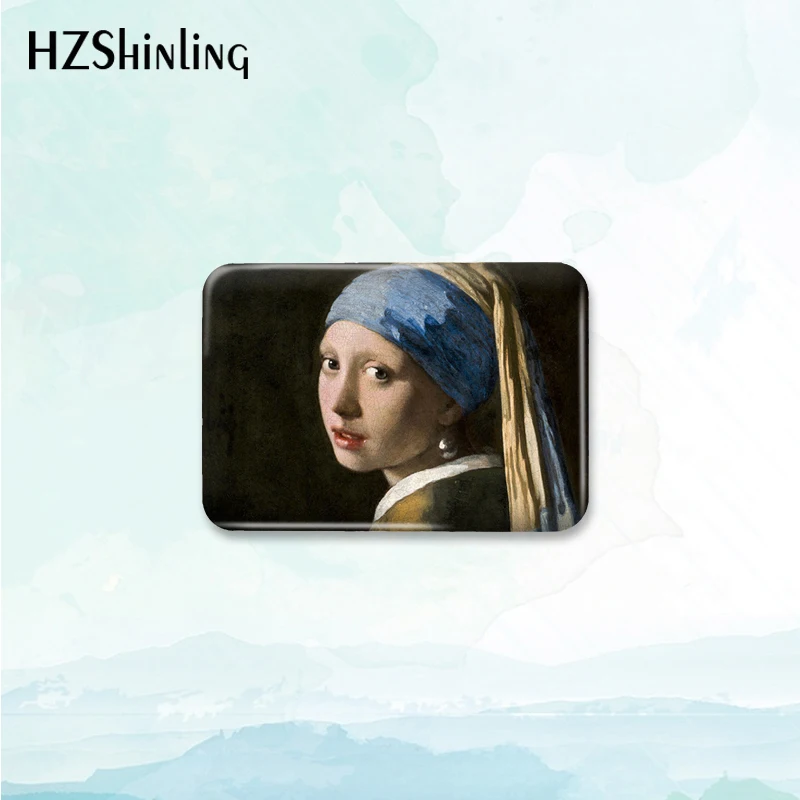 2023 New Girl with a Pearl Earring Badge Brooch Johannes Vermeer Art Rectangle Button Pin Backpack Decoration Round Jewelry Gift