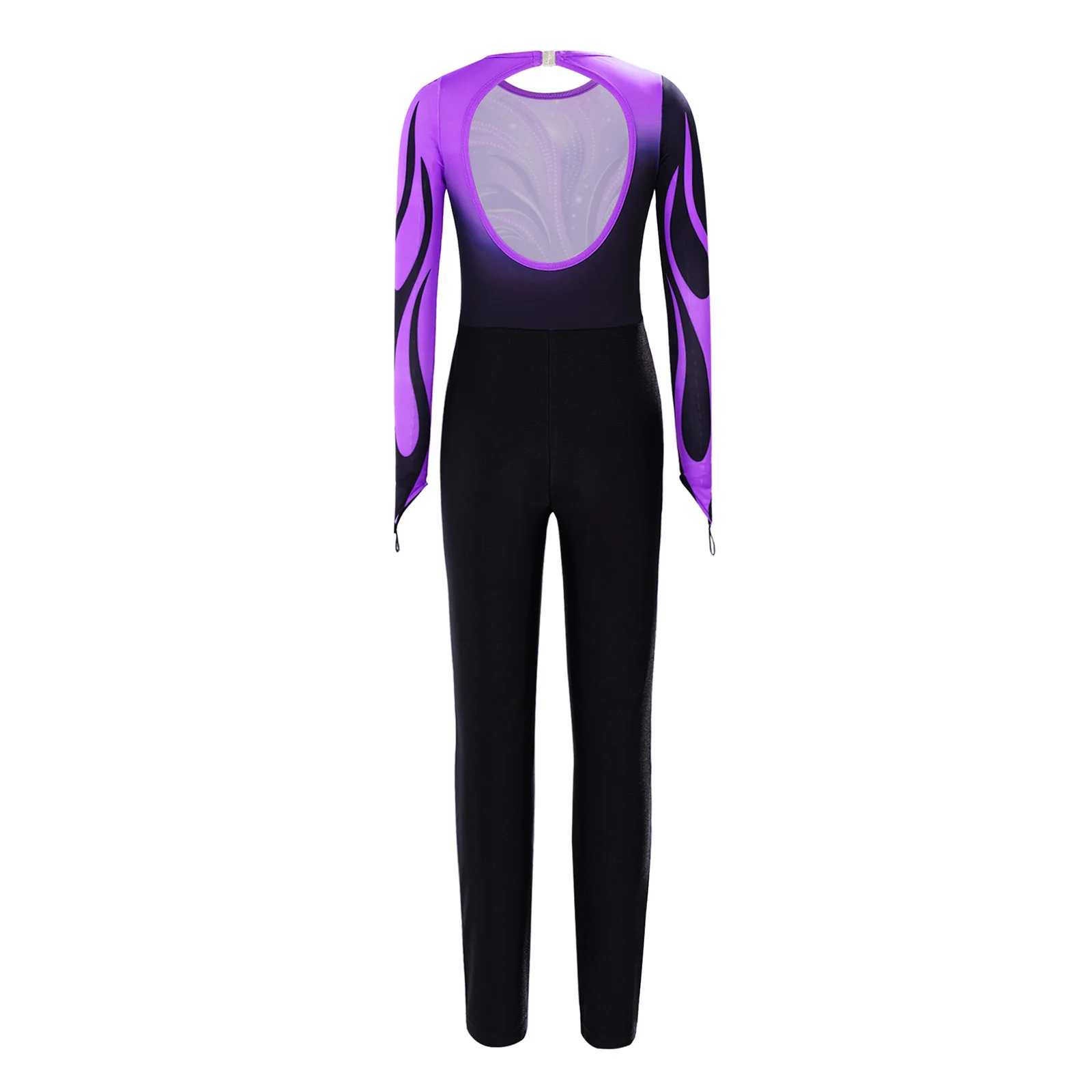 Child Ice Skating Full Body Leotard Rhythmic Gymnastics Bodysuit for Girls Long Sleeves Printed Ballet Figure Skating Jumpsuit