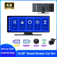 10.26 Inch Car Dvr 4K 3840*2160P  Dash Cam Rearview Dashboard Dual Lens Android Auto&Carpaly Camera Driving Recorder