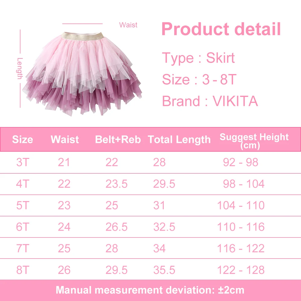 VIKITA Girls Tutu Skirts Kids Performance Birthday Party Ballet Mini Skirt Girls Irregular Mesh Layered Cake Skirts Kids Clothes