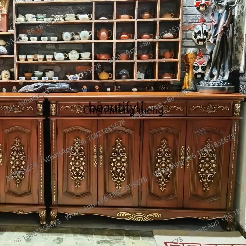 

new American solid wood home large-capacity luxury living room foyer retro European entrance shoe cabinet LHY26