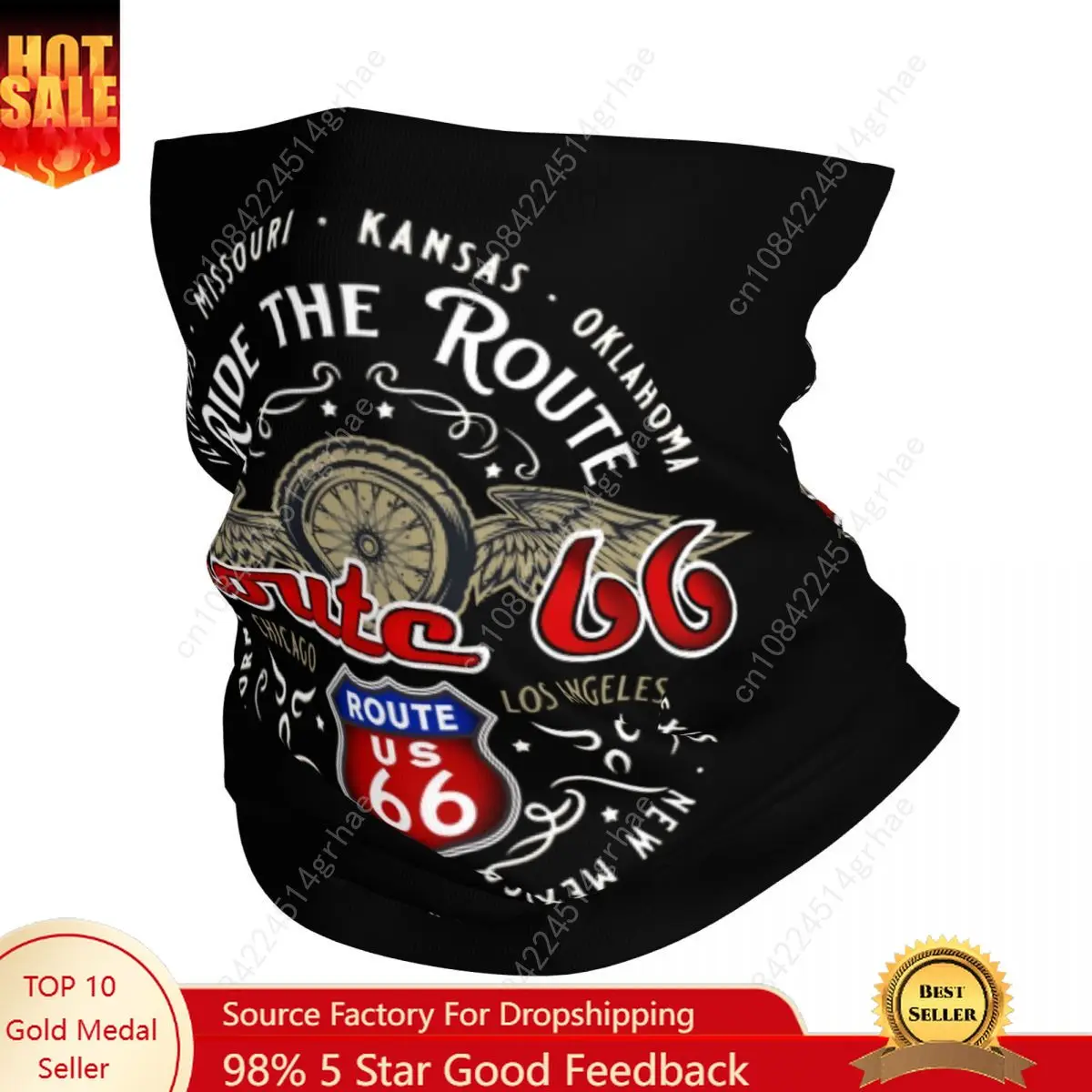

Custom Ride The Route 66 Bandana Neck Gaiter Face Scarf Cover Biker Motorcycle Cruise America Highway Headband Tube Balaclava