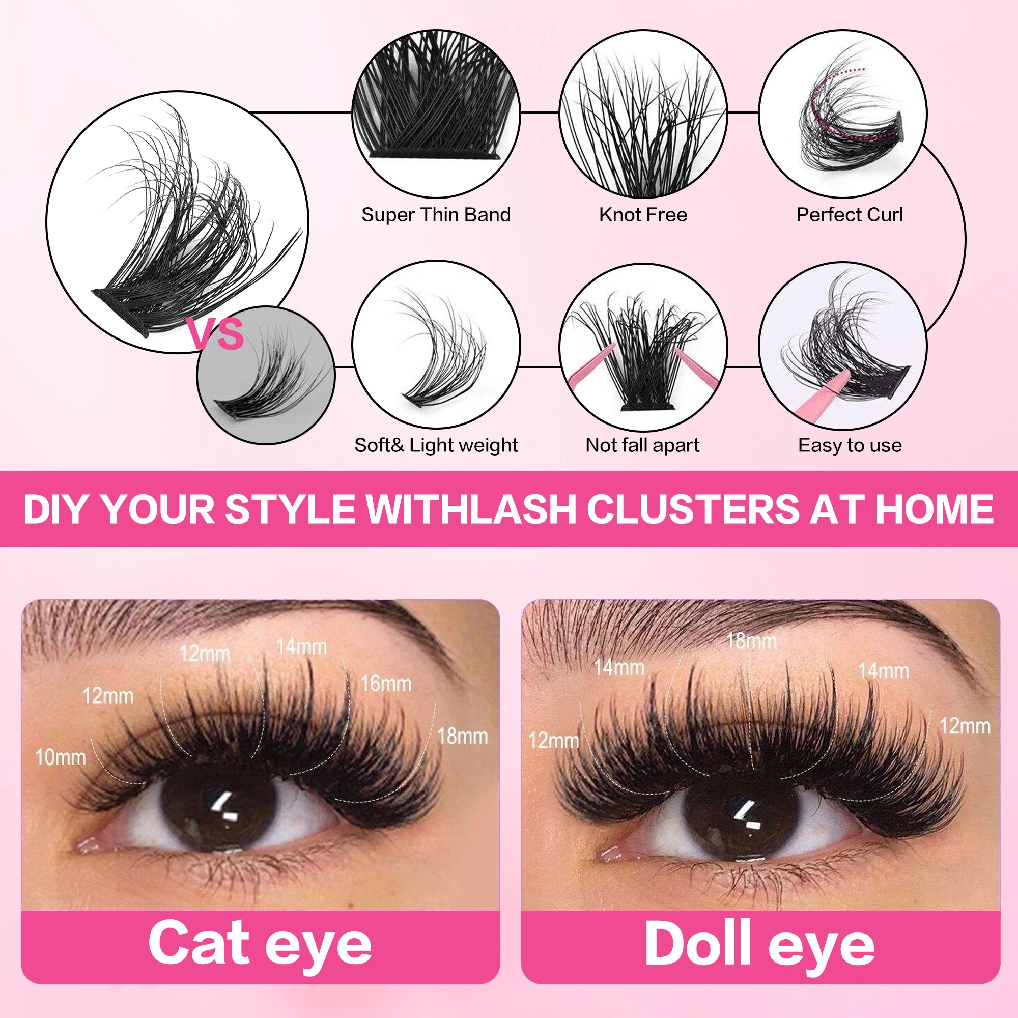 [Klaar voorraad] Diy Cluster Fox Lashes Synthetische PBT Valse Wimpers Volume Natuurlijke Herbruikbare Langdurige Sterke Hold Make-up