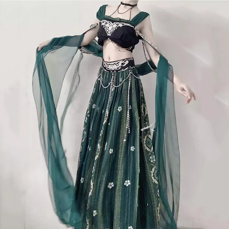 Dunhuang Feitian Hanfu Dark green mural fairy Modified Fairy Costume Ancient Cosplay Costume Halloween Carnival Fancy Party