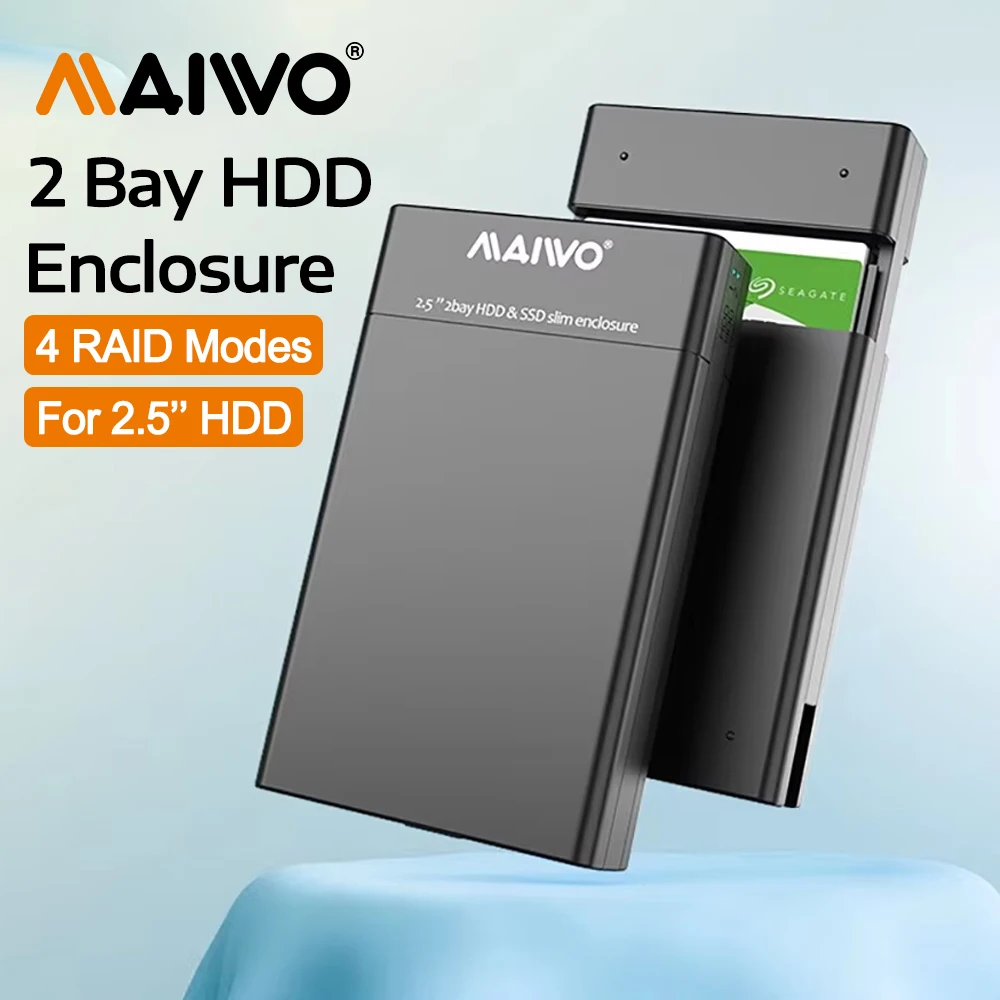 

MAIWO 2.5'' HDD SSD Case SATA to USB 3.0 Adapter Case HD External Hard Drive Enclosure for Disk HDD with 4 RAID Modes for PC