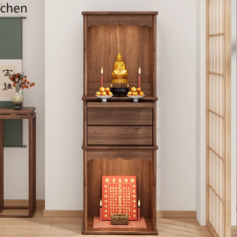 Cz altar cabinet double-layer solid wood niche standing cabinet for home offering table land public god niche