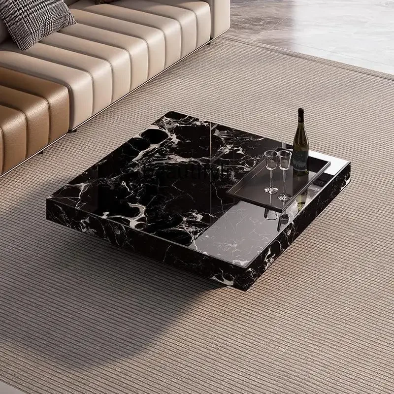 

QItalian minimalist luxury stone coffee table light luxury modern living room square high-end marble