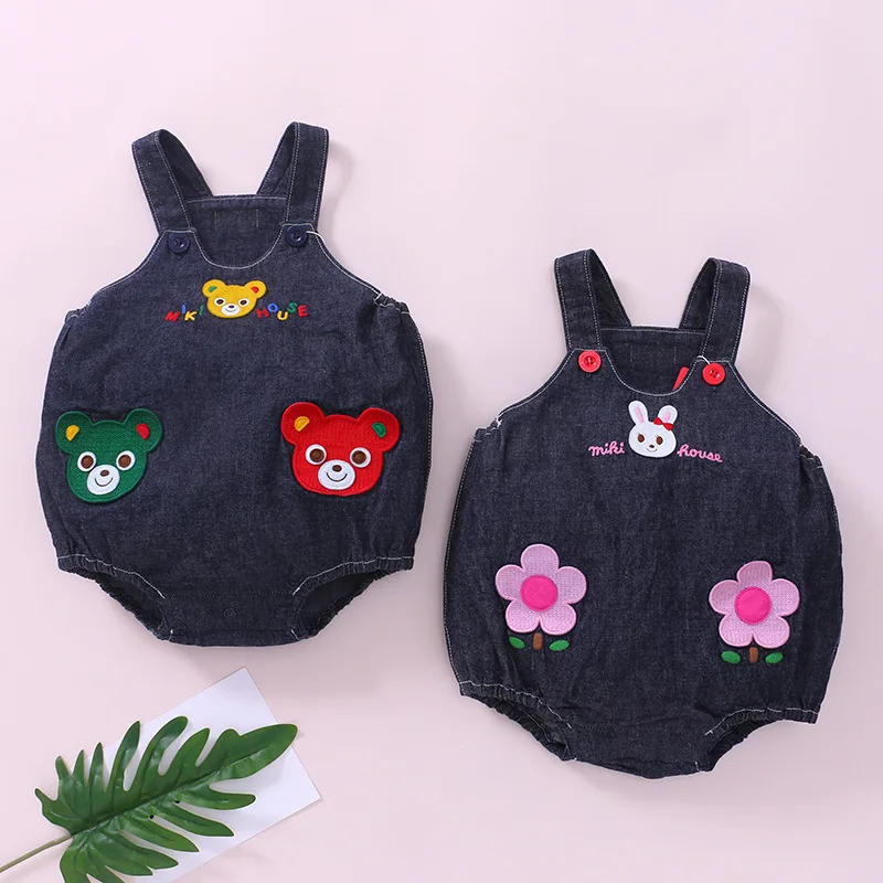 Japanese Baby Pants Little Bear Rabbit Cowboy Embroidered Strap Pant Baby Boy Clothes Roupa De Bebe Bottoms Pantalones Ropa