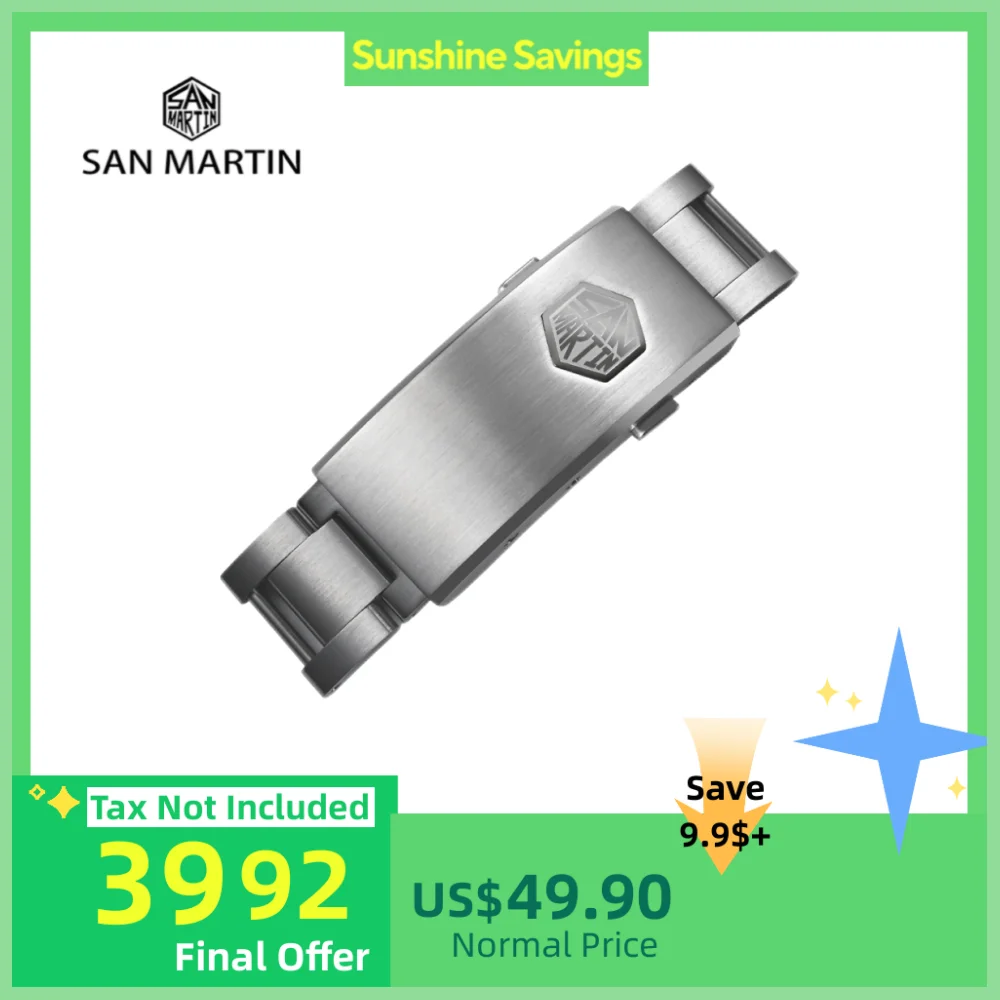 

San Martin Новая регулируемая застежка для часов из нержавеющей стали 316L для браслета 16 мм, складной, эластичный, прочный, простой в установке 걸 1100