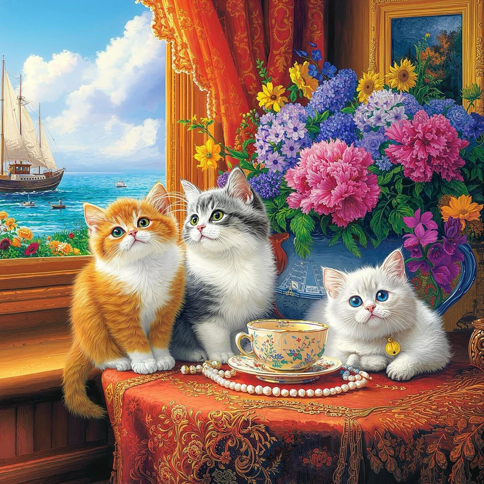 

Diamond Embroidery Animal Cat Full Round Drill Mosaic Flower Art Pictures Of Rhinestones Complete Kit Decorative Sea Scenery