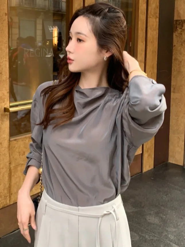 エレシック ロングスリーブ レディース エレ シンプル マッチ サイド ショルダー クラッチボタン ハイカラー 春ファッション 通勤...