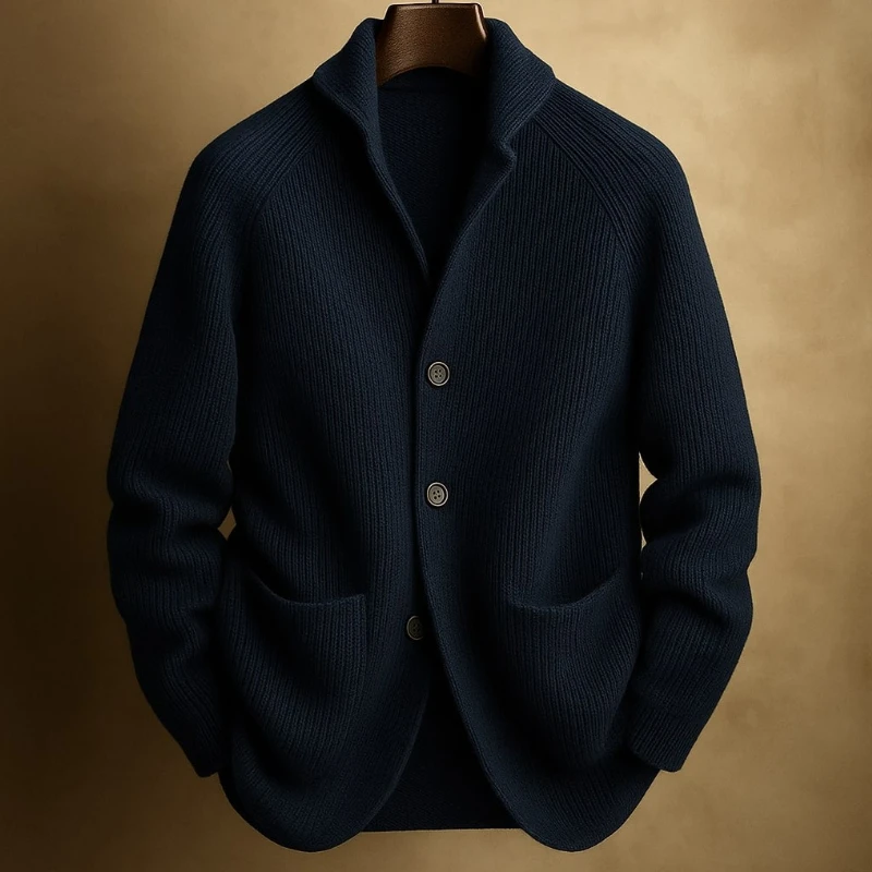 Spring Autumn Men Knitted Single Breasted Green Fruit Collar Cardigan Sweater Knitwear Solid Long Sleeve Casual Sweatercoat Men view 4
