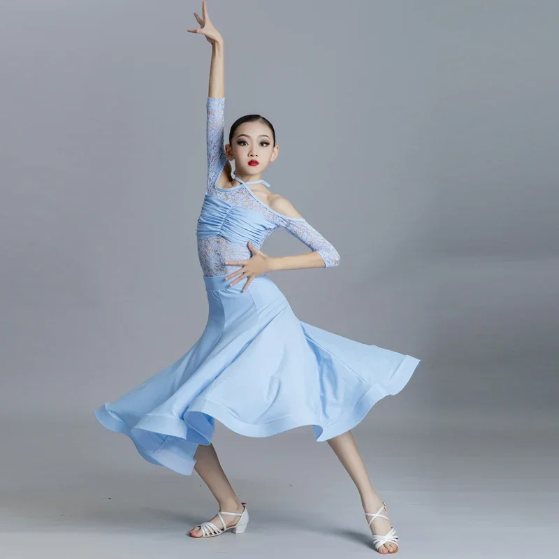 

New Modern Dance Skirts National Standard Child Ballroom Dance Waltz Social Dance Long Dresses Competition Performance Costume