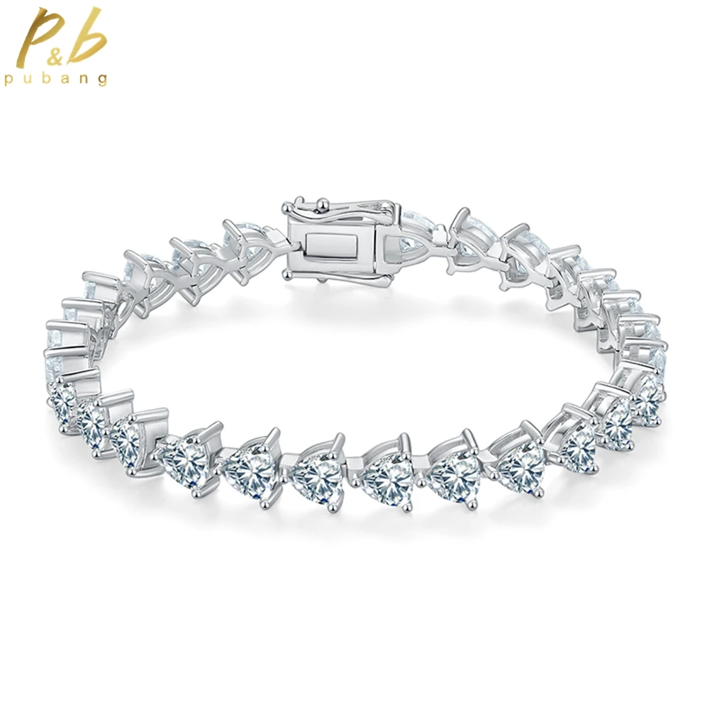 

PuBang Fine Jewelry Solid 925 Sterling Silver Trillion Cut Real GRA Moissanite Diamond Tennis Bracelet for Women Gifts Wholesale