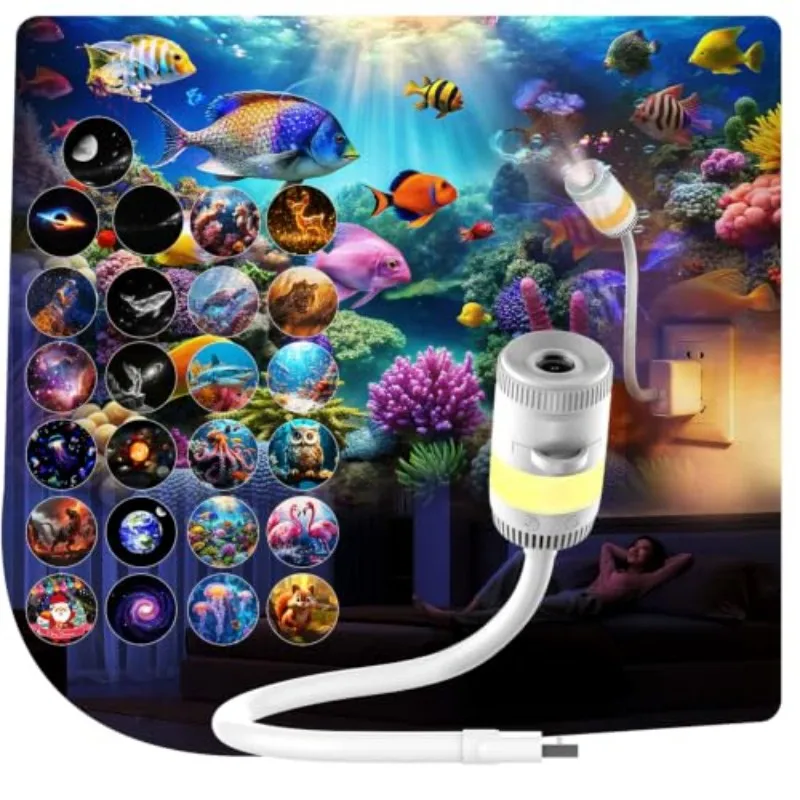 Galaxy Projector Night Light 2-in-1 USB Multicolor LED Night Light With 25 Projector Films Portable 360° Adustable Brightness Control for Adults Bedroom Home Ceiling Car Decor Gift