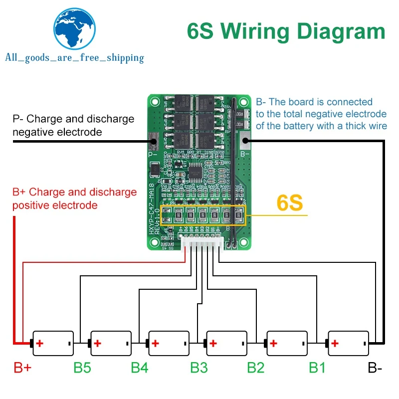 TZT 4S/5S/6S/7S BMS 16.8V 21V 20A 18650 Li-ion Lmo Ternary Lithium Battery Charger Protection Board Balance  Temperature Protect