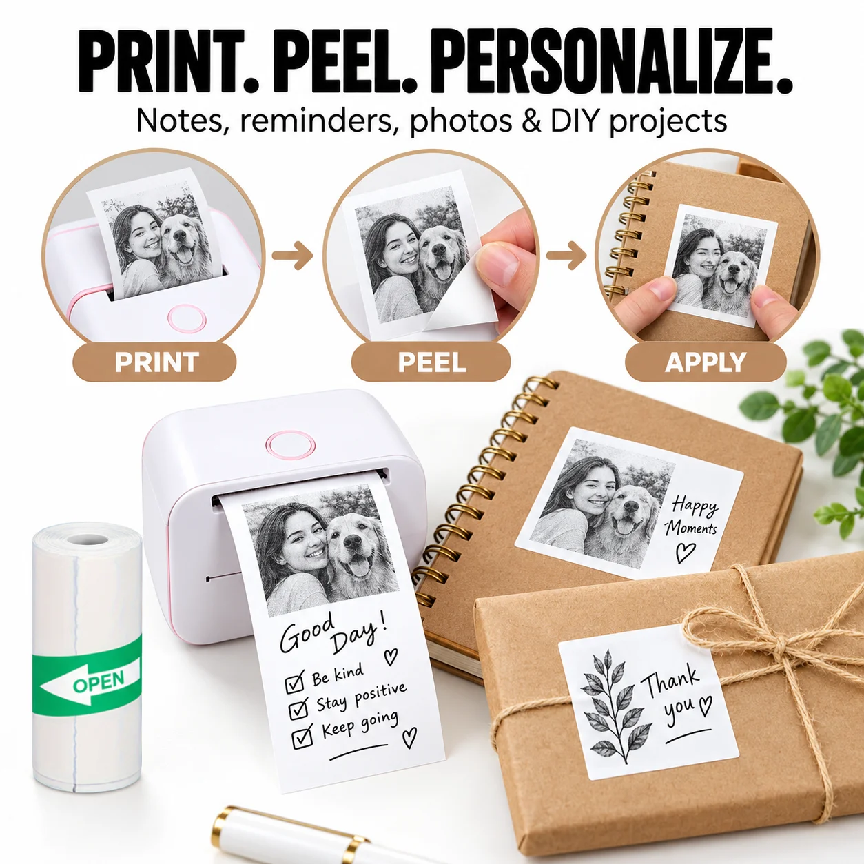 57x25mm Mini Thermal Printer Paper, Self-Adhesive Sticker Refills for Photo Printing, Office Checklists and Daily Notes