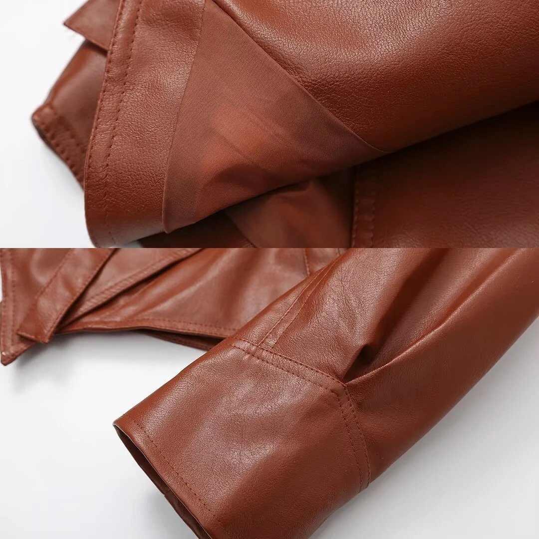 سترة كلاسيكية للنساء من جلد البولي يوريثان بأكمام طويلة معطف دراجة نارية ملابس خارجية غير رسمية