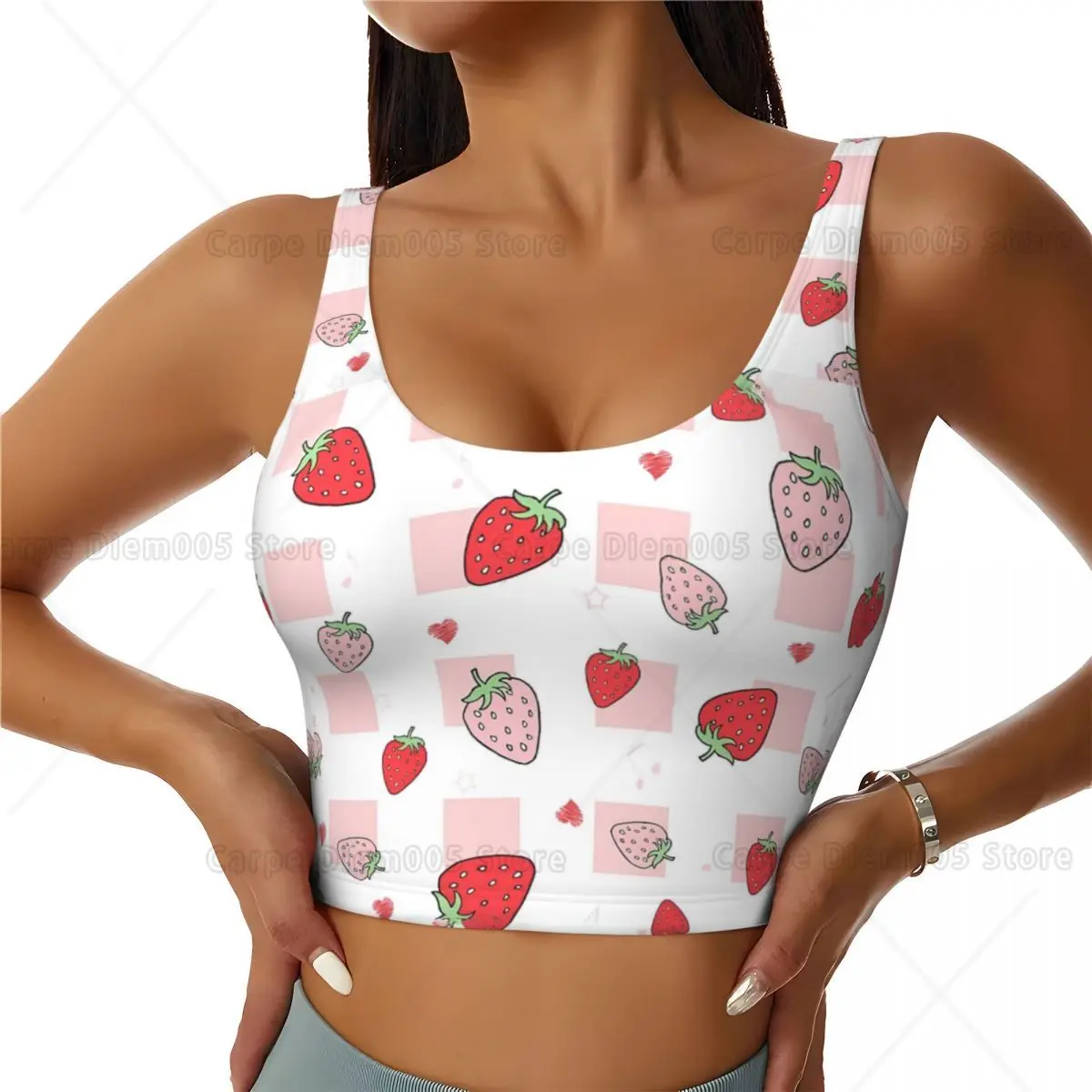 Strawberry Cute Fruits Girly Sports Bra Elastic Vest Yoga Tank Top Tops Quick Dry Fabric Printing Crop Top Women Y2k