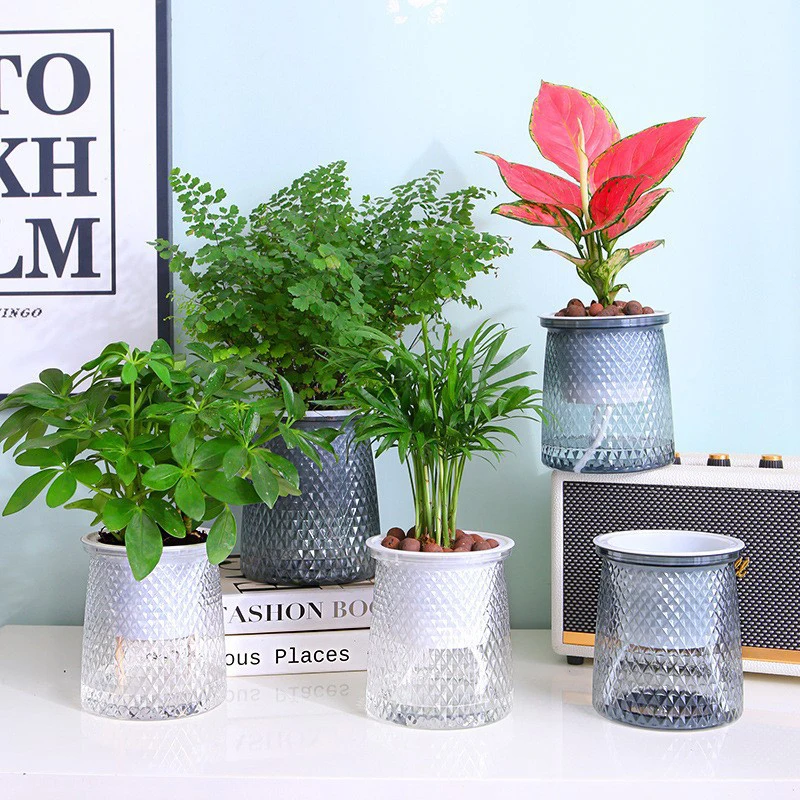 Maceta de autorriego, florero de plástico transparente, doble capa, maceta hidropónica perezosa automática, decoración del hogar y jardín