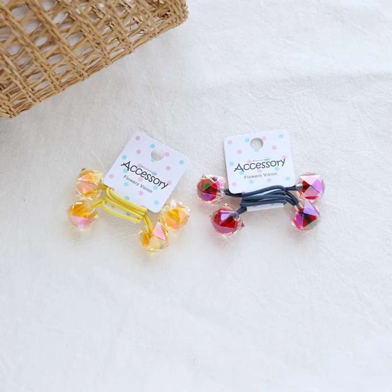 2pcs/lot Korean ornaments candy colored square rubber band children\'s hair ornaments beads hair rings double hair rope