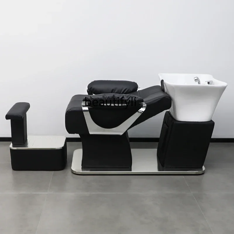 

45Hair Salon Shampoo Chair Hair Saloon Dedicated Ceramic Large Basin Flushing Bed Stainless Steel Punch Bed