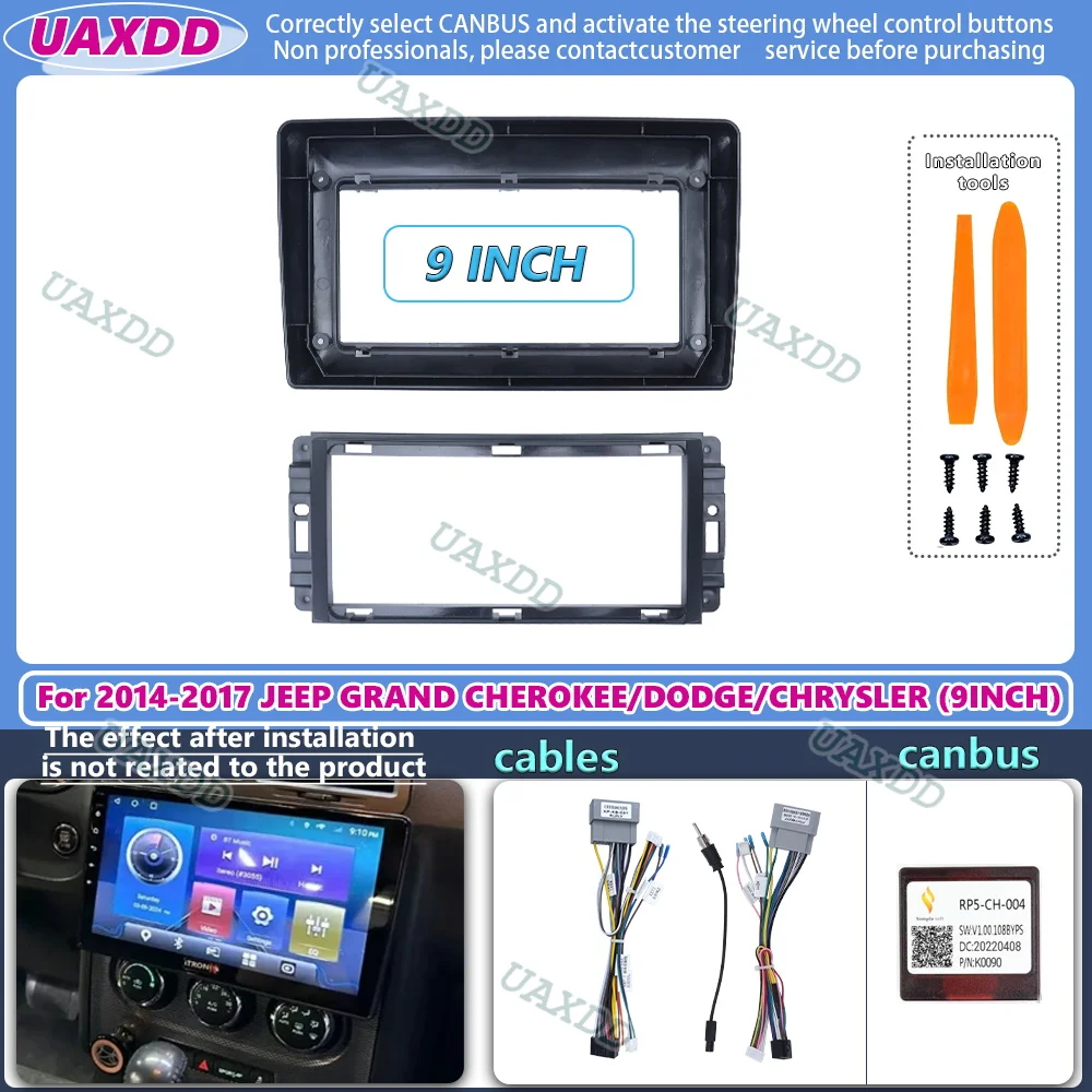 UAXDD 2 Din Car For 2014-2017 JEEP GRAND CHEROKEE DODGE CHRYSLER 9 INCH Universal Android Frame Panel Center Fascia Cable Video