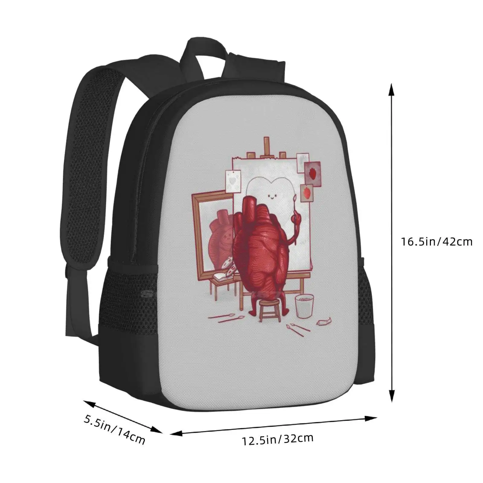 Mochila escolar de gran capacidad con diseño de corazón Rockwell, bolsa para ordenador portátil, parodia, Autorretrato, bonito amor