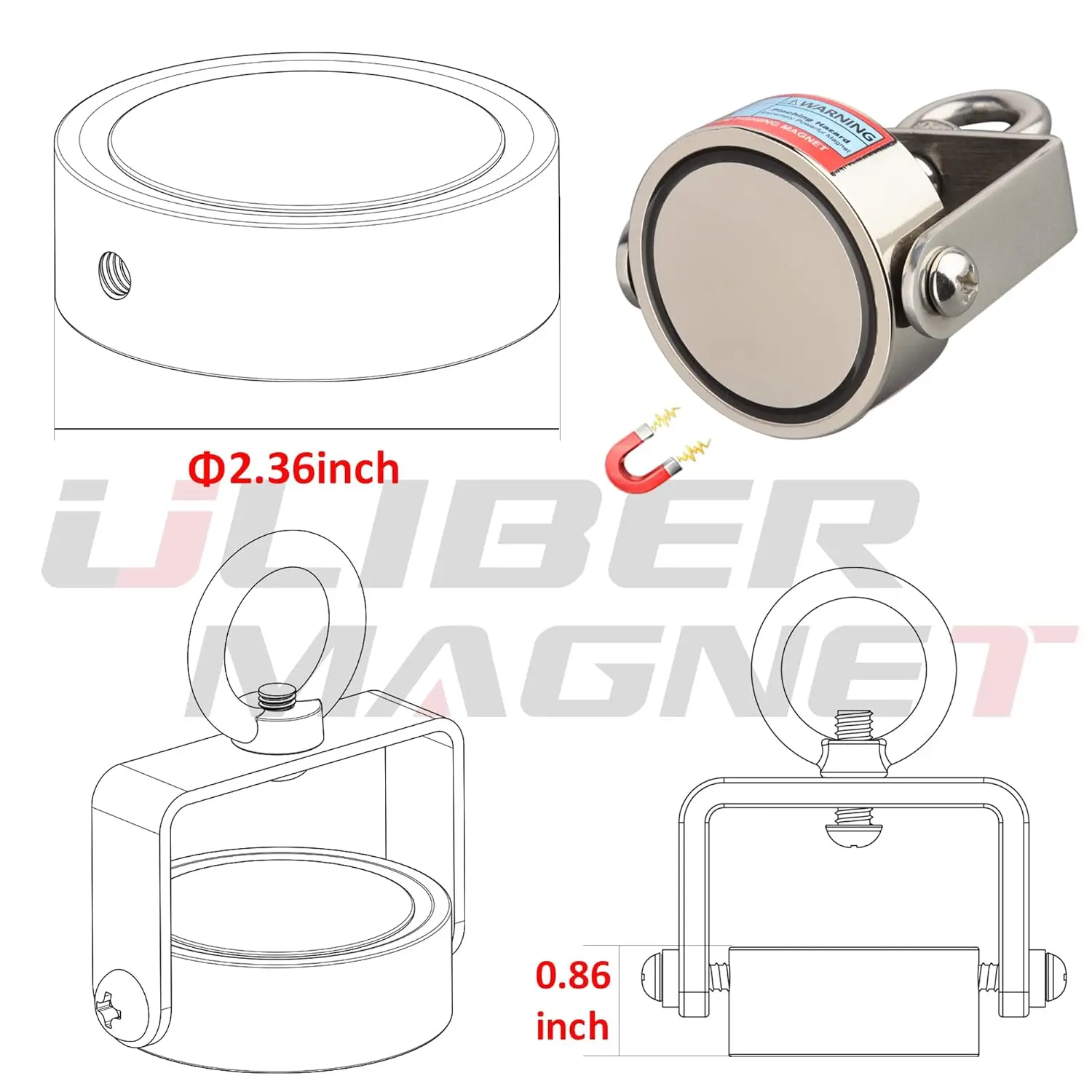 Dubbelzijdig 150KG tot 500KG Ronde Neodymium Magneet Haak Bergingsmagneet Zeevisuitrusting Houder