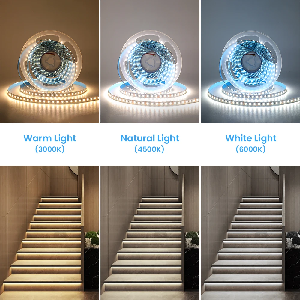 12V 24V 2835 CCT LED Strip Dual Color Warm White+Cool White 3000K-6000K LED Tape 120LEDs/m 8mm Flexible Dimmable CCT Bar Lamp