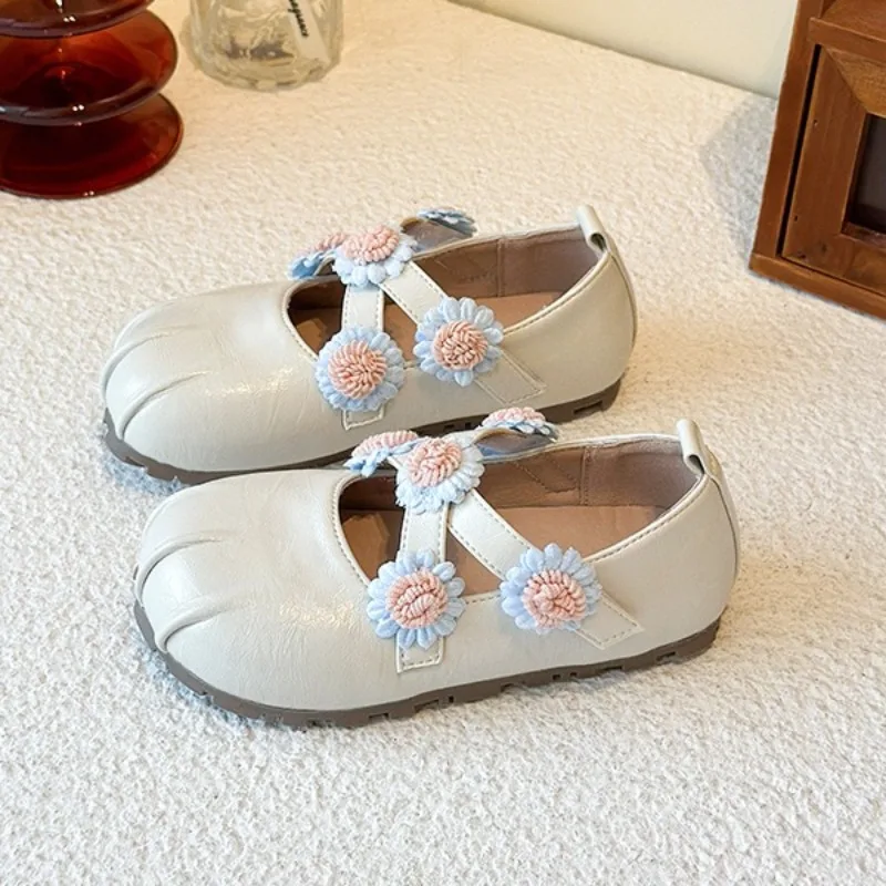 

Kids Leather Shoes for Girls New Toddler Ballet Flats children shoes Floral Strap Non-slip Chic Princess Party Mary Jane Shoes