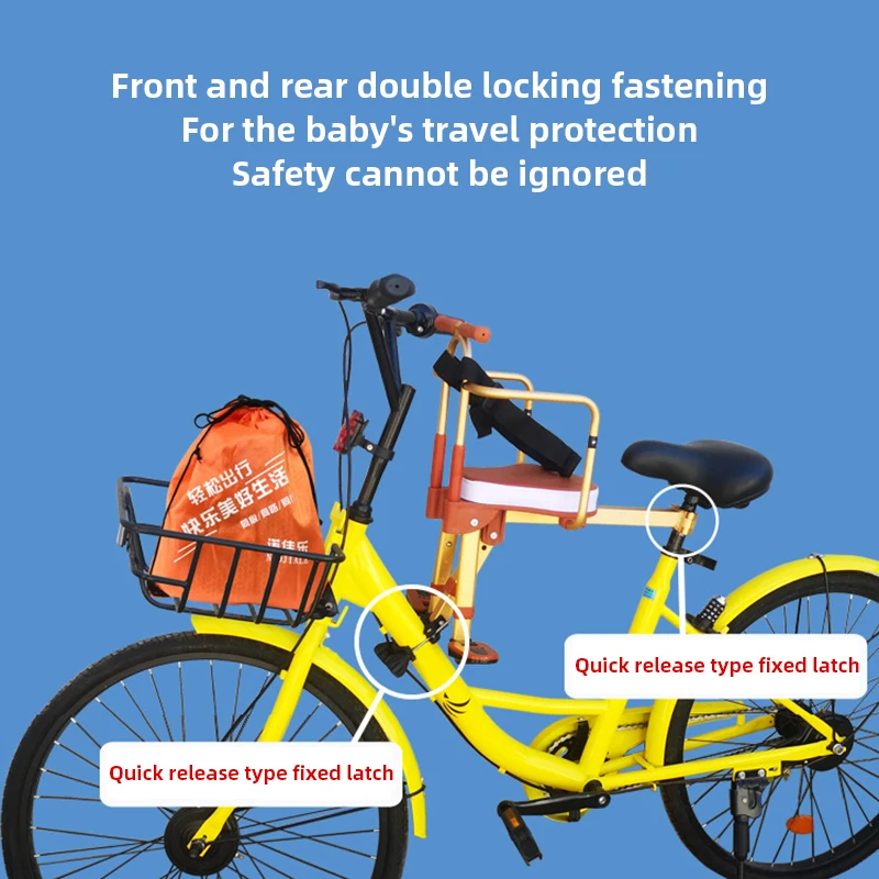 Foldable Bicycle Children Front Seat Bike Accessories Kids Safety Saddle with Foot Pedal & Handrail Infant Cushion for Road Bike