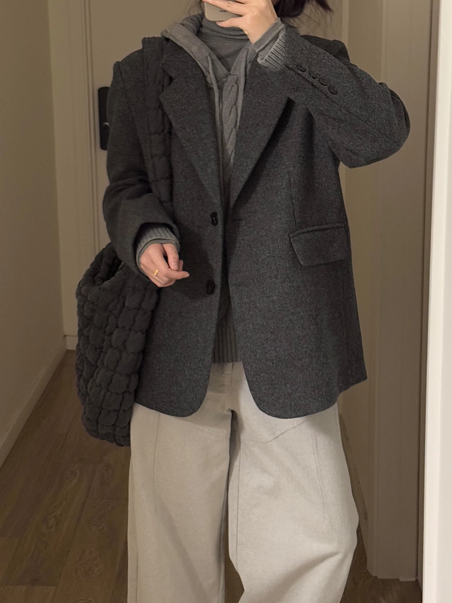 

Корейский ретро-костюм: шерстяной пиджак и брюки с высокой талией, свободный крой, длинный рукав, модная осенне-зимняя повседневная верхняя одежда для женщин