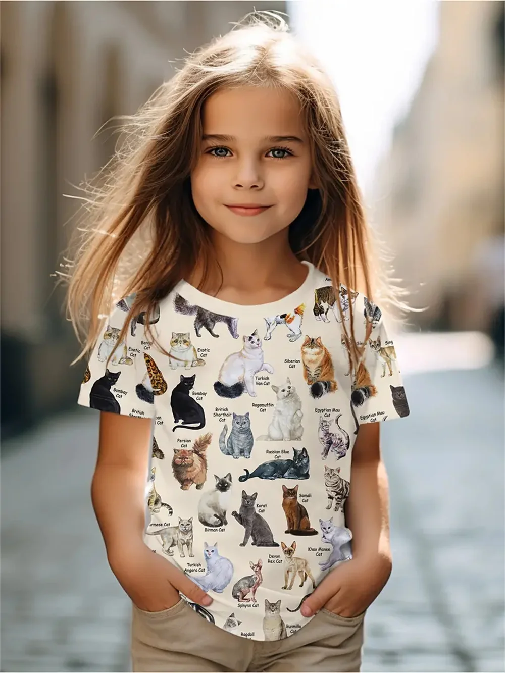 New Funny Animal Cat 3d Print Girls' T-Shirts Party Fashion Short Sleeved Tops Tee 2025 Casual T-Shirts Girls' Clothing