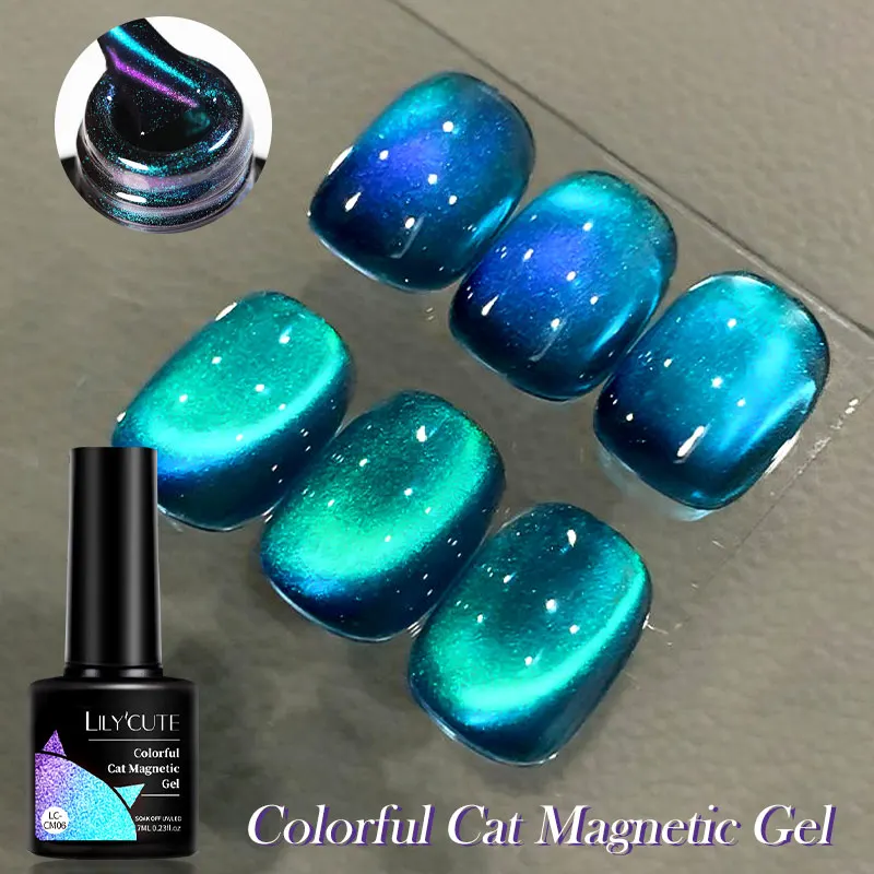 LILYCUTE 7ML Ocean Blue Cat Magnetic Gel Nail Polish Sparkling Glimmer Gel Polish Semi Permanent UV Magnet Gel Varnish Nail Art