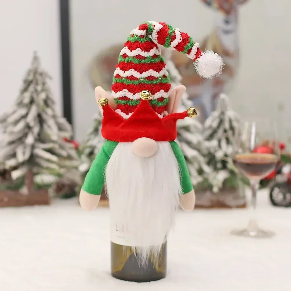 Christmas Decorations Sprite Figurines Gnomes Goblins Christmas Wine Bottle Cover For Party Dinner Table Decorations New Year