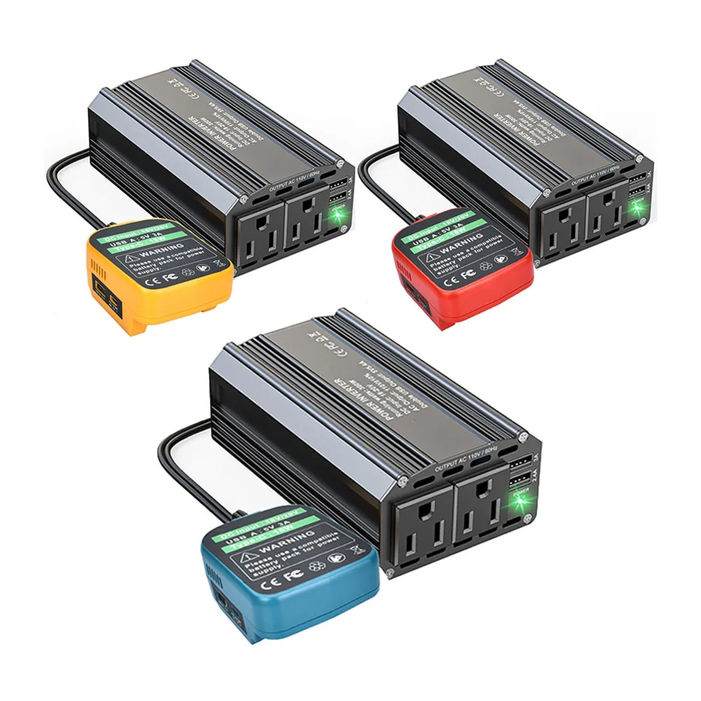 عاكس مدمج 300 وات 18 فولت إلى 110 فولت مع منافذ USB مزدوجة وتيار متردد لبطارية 20 فولت للأدوات والإلكترونيات التي تعمل بالطاقة #6