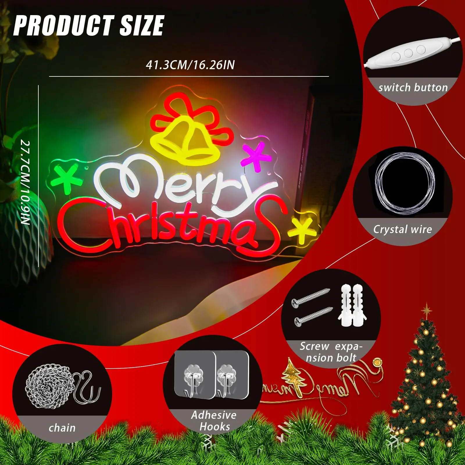 الملونة عيد ميلاد سعيد أجراس النيون تسجيل USB عكس الضوء ضوء النيون تسجيل جدار ديكور للحزب المنزل متجر نافذة الباب بار عطلة Fes